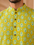 Men's Olive Cotton Embroidered Above Knee Kurta