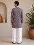 Men's Red Cotton Embroidered Thigh Length Kurta with Wide Leg Pant