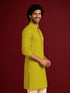Men's Yellow Rayon Digital Print Thigh Length Kurta