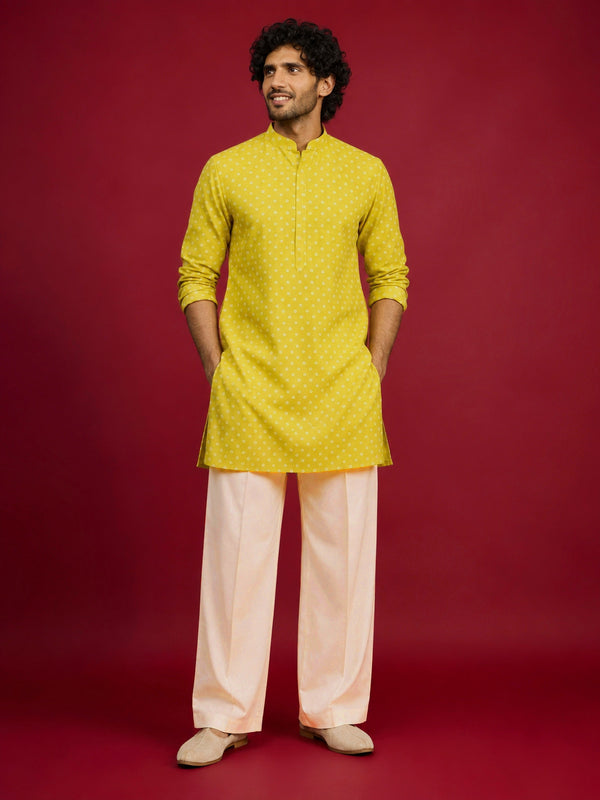 Men Yellow Rayon Kurta with Pyjama Navratri, Diwali, Festive, Summer / Casual, Party, Wedding, Durga Puja Ethnic Wear