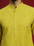 Men's Yellow Rayon Digital Print Thigh Length Kurta with Pyjama