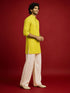 Men's Yellow Rayon Digital Print Thigh Length Kurta with Pyjama