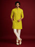 Men's Yellow Rayon Digital Print Thigh Length Kurta with Pyjama