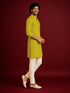 Men's Yellow Rayon Digital Print Thigh Length Kurta with Pyjama