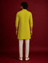 Men's Yellow Rayon Digital Print Thigh Length Kurta with Pyjama