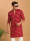 Men's Red Georgette Mirror Work Geometric Print Kurta