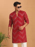 Men's Red Georgette Mirror Work Geometric Print Kurta