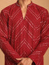 Men's Red Georgette Geometry Thigh Length Kurta