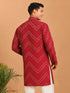 Men's Red Georgette Geometry Thigh Length Kurta