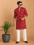 Men's Red Georgette Geometry Thigh Length Kurta
