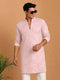 Men's Pink Georgette Mirror Work Kurta | Mandarin Collar