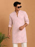 Men's Pink Georgette Mirror Work Kurta | Mandarin Collar