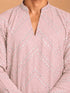 Men's Pink Georgette Geometry Thigh Length Kurta