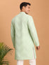 Men's Light Green Georgette Geometry Thigh Length Kurta
