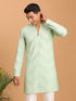 Men Mint Geometric Mirror Work Thigh Length Straight Kurta