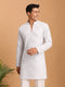 Men's White Georgette Mirror Work Kurta | Mandarin Collar