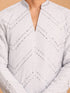 Men's White Georgette Geometry Thigh Length Kurta