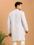 Men's White Georgette Geometry Thigh Length Kurta