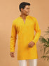 Men's Yellow Georgette Mirror Work Straight Kurta