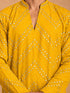 Men's Yellow Georgette Geometry Thigh Length Kurta