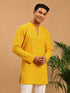Men's Yellow Georgette Geometry Thigh Length Kurta