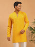 Men Mustard Geometric Mirror Work Thigh Length Straight Kurta