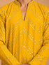 Men Mustard Geometric Mirror Work Thigh Length Straight Kurta