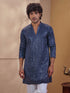 Vastramay Men Grey Rayon Sequin Embellished V-Neck Thigh Length Kurta
