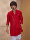 Vastramay Men Red Rayon Sequin Embellished V-Neck Thigh Length Kurta