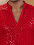 Vastramay Men Red Rayon Sequin Embellished V-Neck Thigh Length Kurta