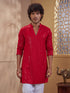 Vastramay Men Red Rayon Sequin Embellished V-Neck Thigh Length Kurta
