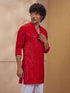 Vastramay Men Red Rayon Sequin Embellished V-Neck Thigh Length Kurta
