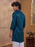 Vastramay Men Turquoise Rayon Sequin Embellished V-Neck Thigh Length Kurta