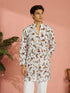 Men's White Rayon Floral Tropical Print Kurta
