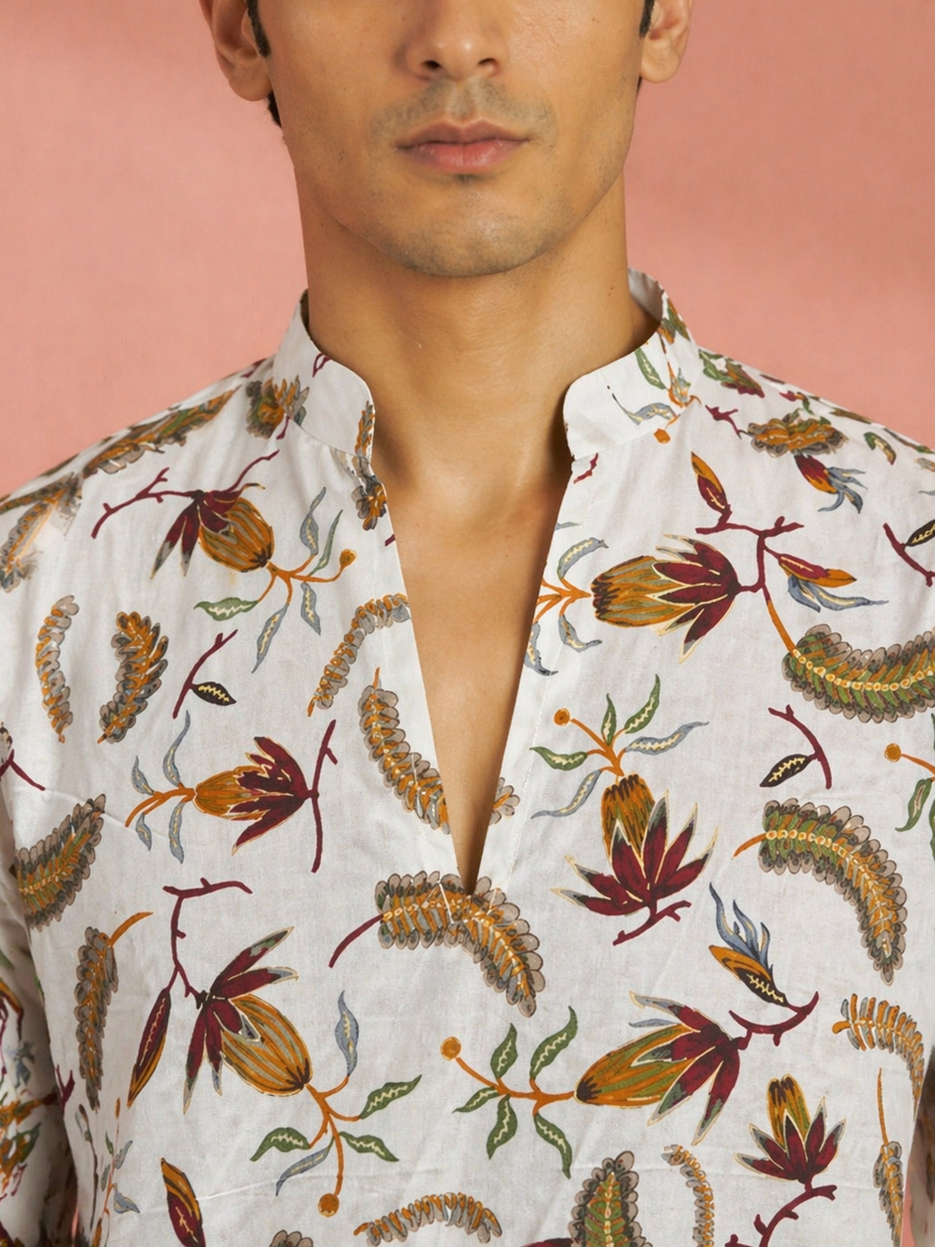 Men's White Rayon Tropical Thigh Length Kurta
