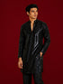 Men's Black Georgette Geometry Thigh Length Kurta