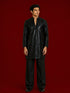 Men's Black Georgette Geometry Thigh Length Kurta