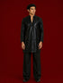 Men Black Geometric Sequin Work Thigh Length Straight Kurta