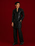 Men's Black Georgette Geometry Thigh Length Kurta Pant Set with Wide Leg Pant