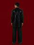 Men's Black Georgette Geometry Thigh Length Kurta Pant Set with Wide Leg Pant