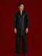 Men Black Geometric Sequined Thigh Length Kurta Pant Set with Wide Leg Pant
