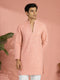 Men's Peach Georgette Floral Thread Work Kurta