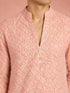 Men's Peach Georgette Floral Thigh Length Kurta
