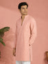 Men's Peach Georgette Floral Thigh Length Kurta