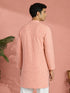 Men's Peach Georgette Floral Thigh Length Kurta
