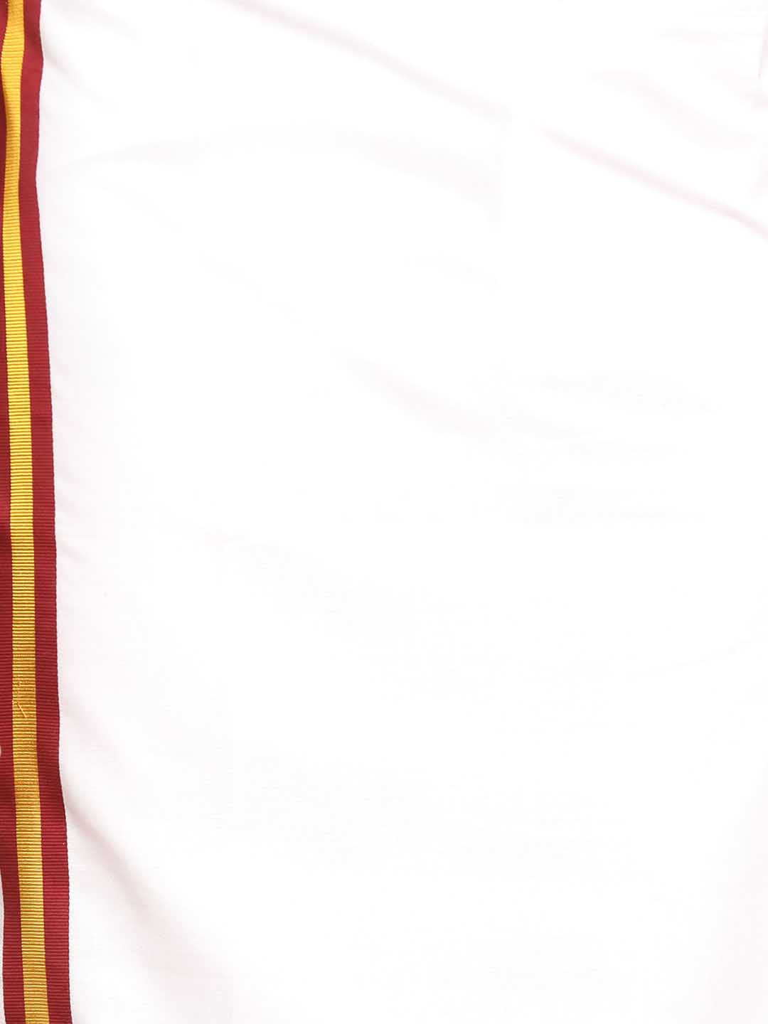 Men's White And Maroon Mundu