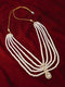 Vastramay Traditional Men's Wedding Necklace - Cream Layered Pearl Rhinestone Design