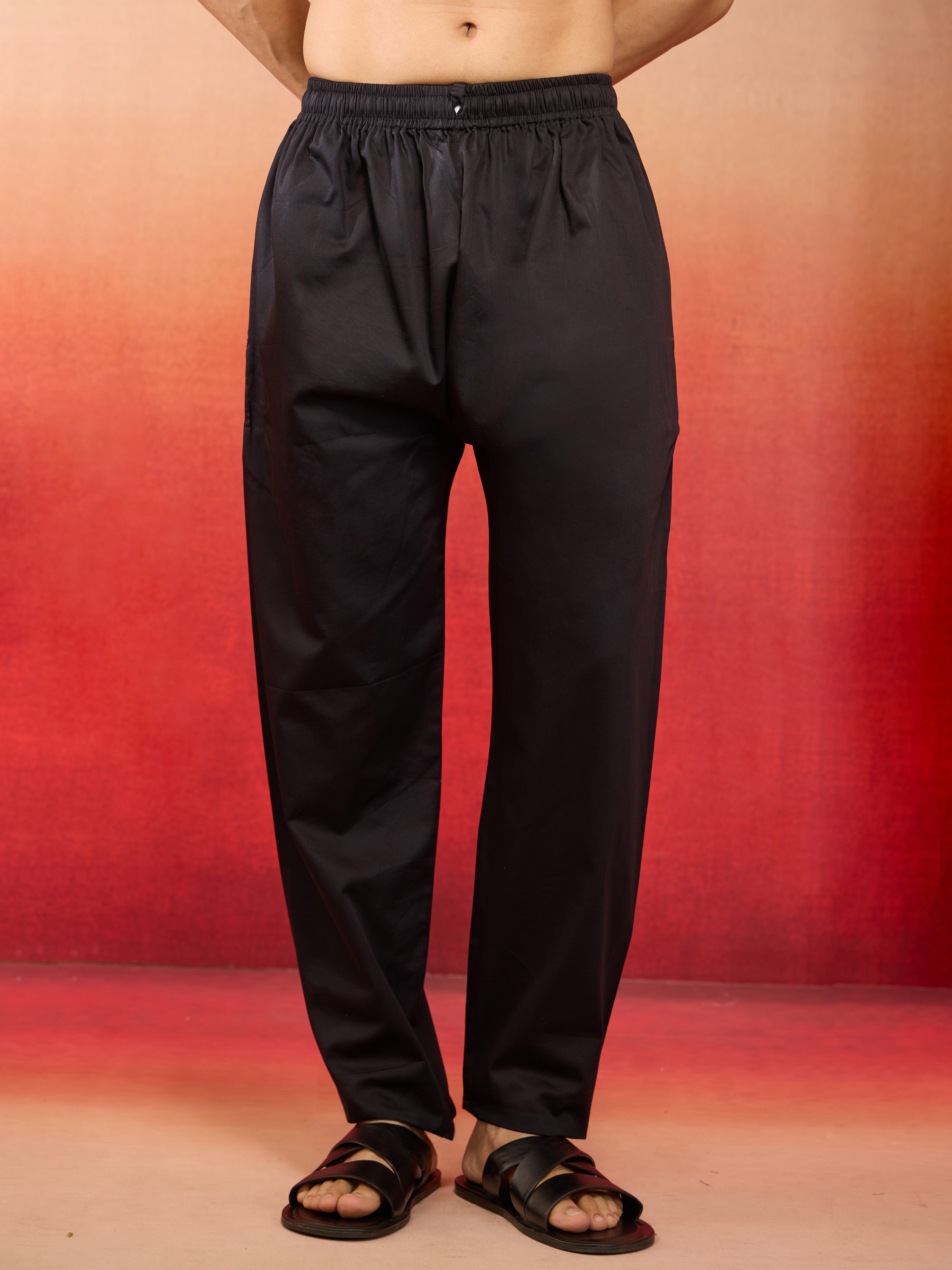Men's Black Fine Satin Pyjama