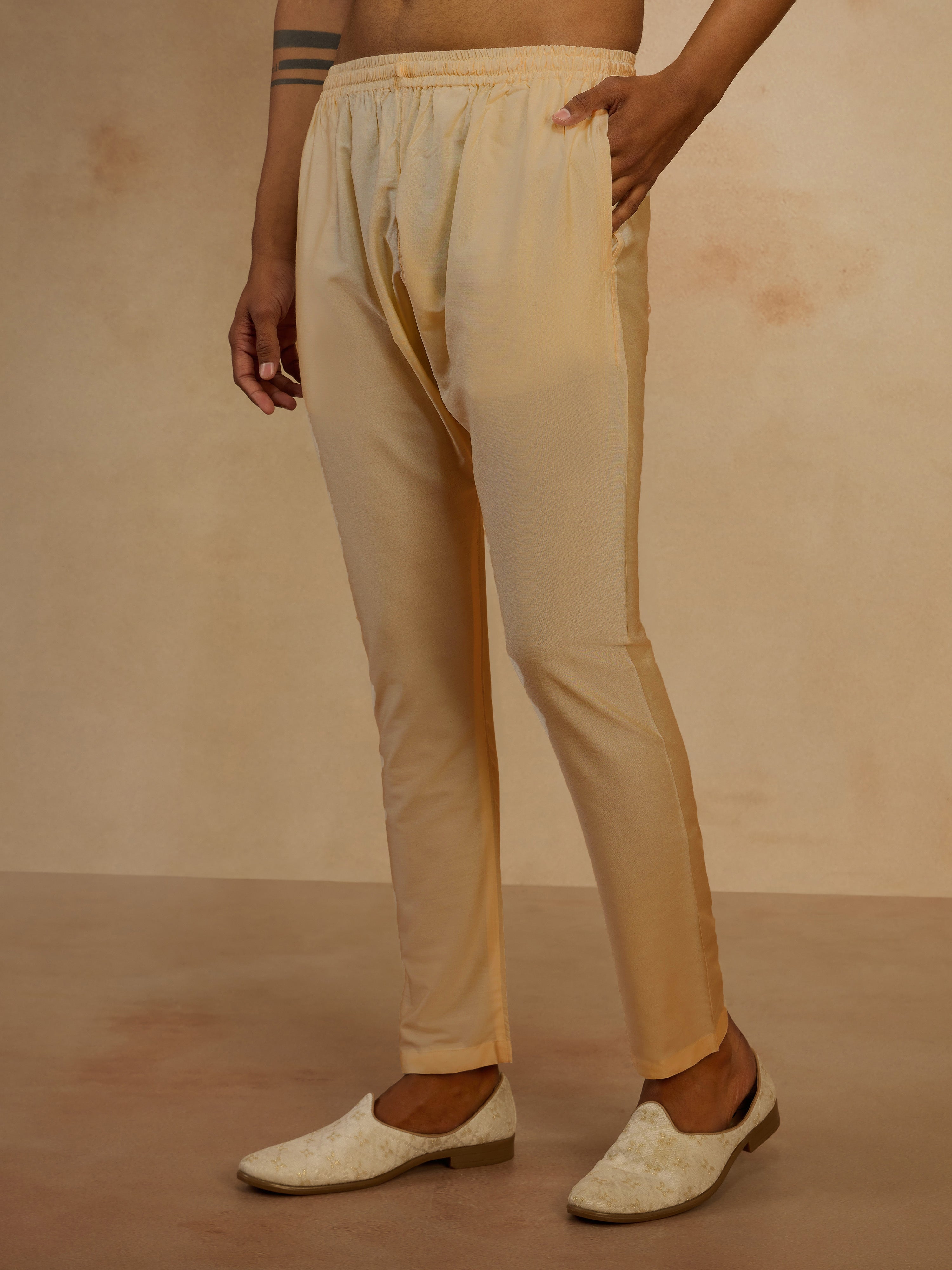 Men's Beige Viscose Solid Pyjama