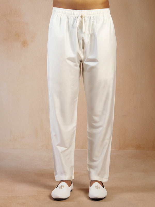 Men's White Viscose Silk Solid Pyjama